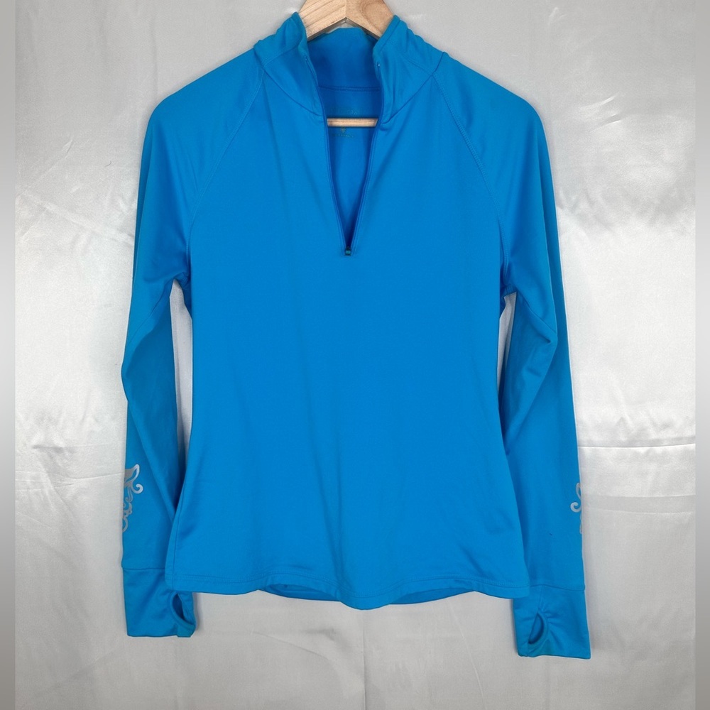 Athleta Blue Fitted Mandarin Collar Athletic Top‎ Size M